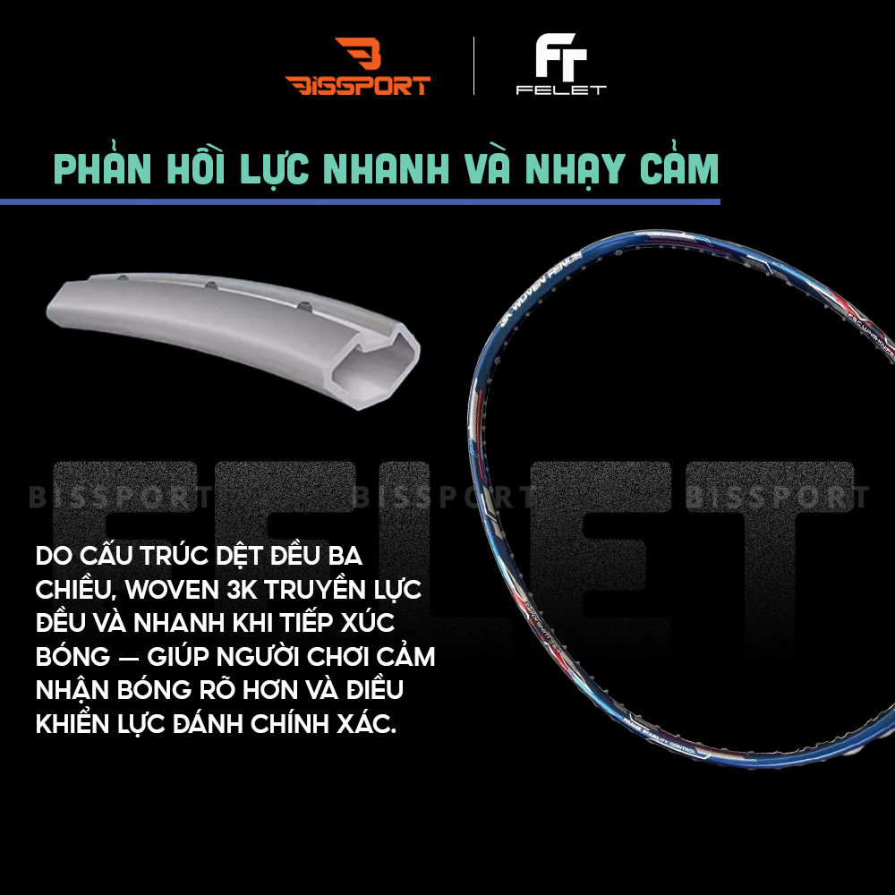 Vợt Cầu Lông Felet Woven 3K Chính Hãng - Đầm Tay - Ổn Định Cao - Kiểm Soát Tốt - Công Thủ Toàn Diện